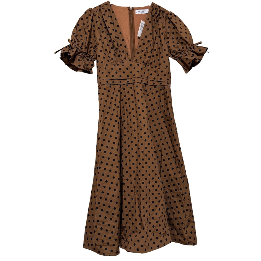 Petal & Pup Polka Dot Midi Dress Womens Large Brown Pinup Retro Brown Black